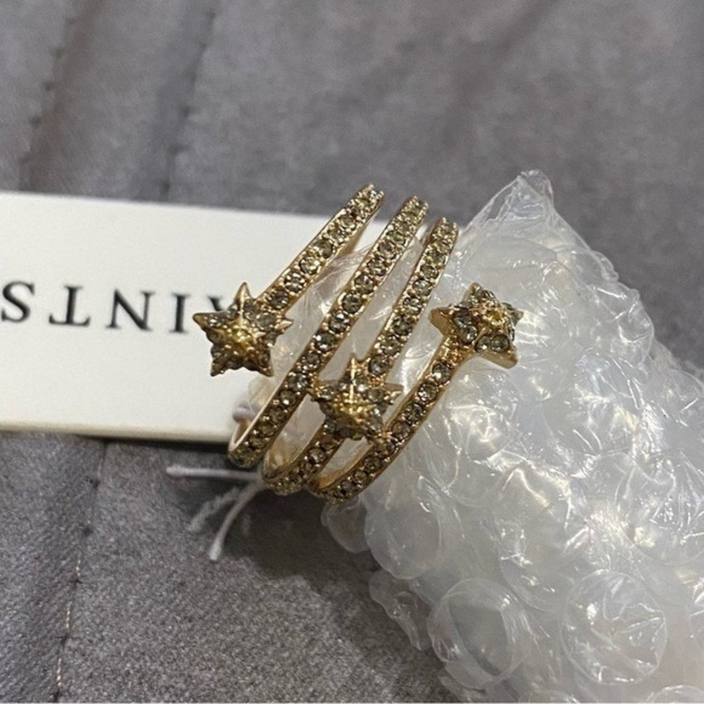 AllSaints New Womens Size 8‎ Gold Plated Pave Celestial Star Coil Ring